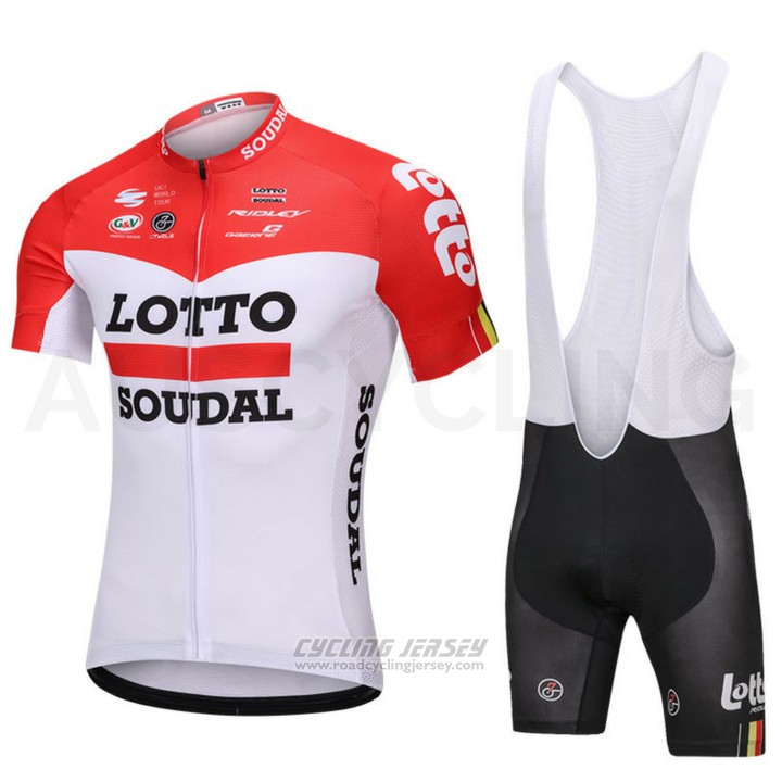 2018 Cycling Jersey Lotto Soudal White and Red Short Sleeve and Bib Short